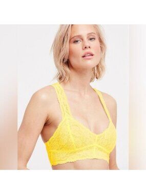 NWT Free People Intimately Free Sexy Yellow Lace Bralette L | Boho Balletcore